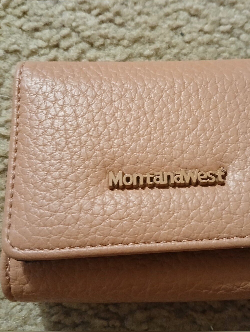 Montana West Blush Peach Pebbled Trifold Wallet with Gold Logo